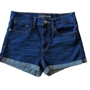 Express High Rise Dark Wash Cuffed Jean Shorts 8